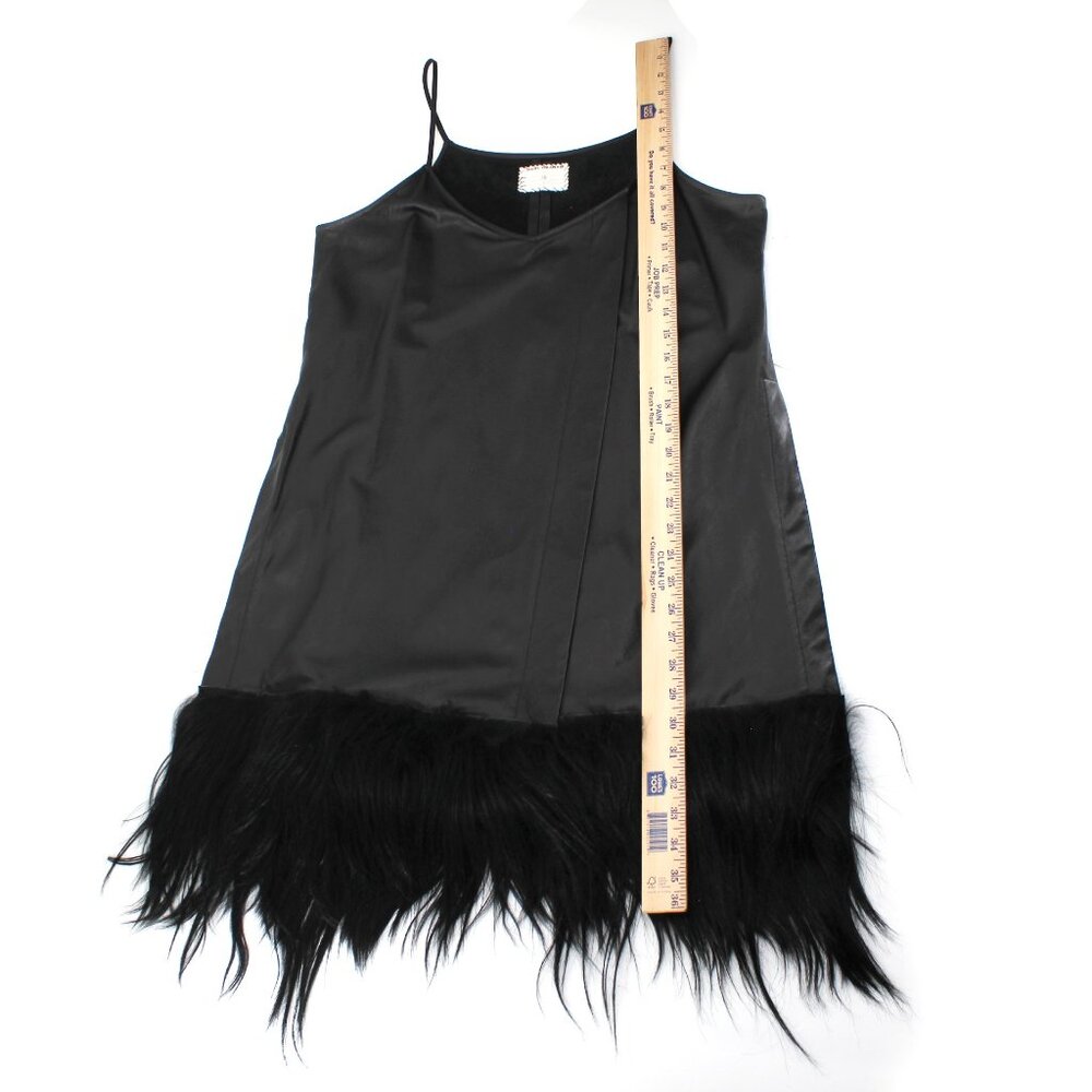 Gary Graham Black Leather Fur Side Slit Tunic Dress Sleeveless Avant Garde SZ 10 - Picture 16 of 16